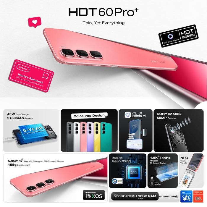 HOT 60 Pro+ Bodi Ultra Tipis, HP Rp 2 Jutaan Itu Bisa Kalahkan iPhone Soal Desain?