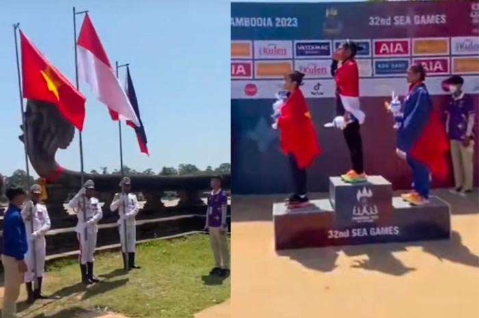 Lagi! Ada-Ada Saja Seremoni Penghormatan Bendera Negara Juara Cabor Sea Games di Kamboja Pakai Tiang Manusia