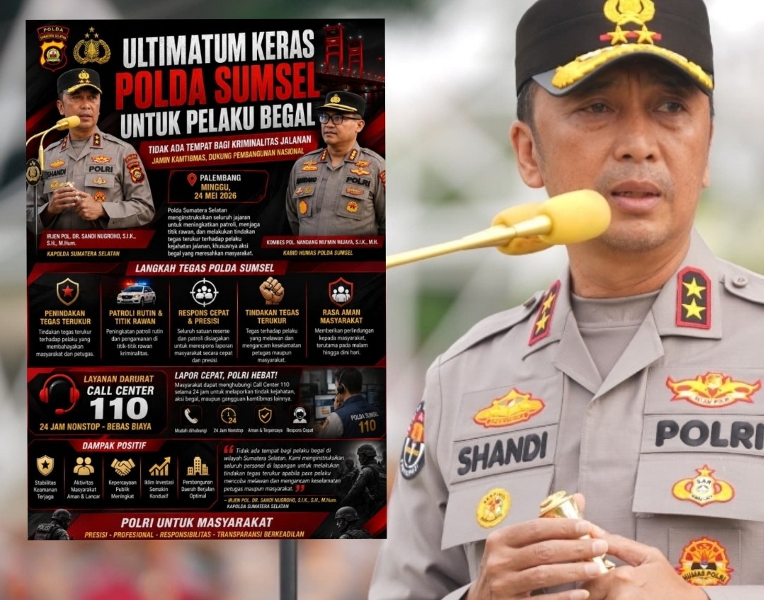Polda Sumsel Pasang Alarm Bahaya untuk Begal, Warga Diminta Aktif Gunakan 110, Demi Stabilitas dan Investasi