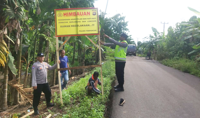 Turunan Jembatan di Kandis Pampangan OKI Memprihatinkan, Polsek Imbau Pengendara Berhati-hati