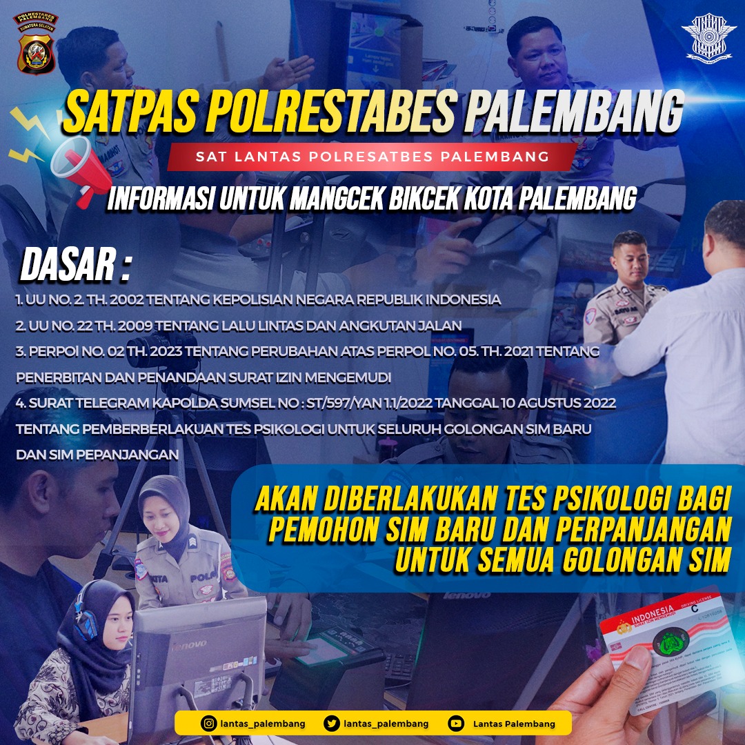 Perpanjang dan Bikin SIM Baru di Polrestabes Palembang Berlaku Tarif Tes Psikologi untuk Semua Golongan 