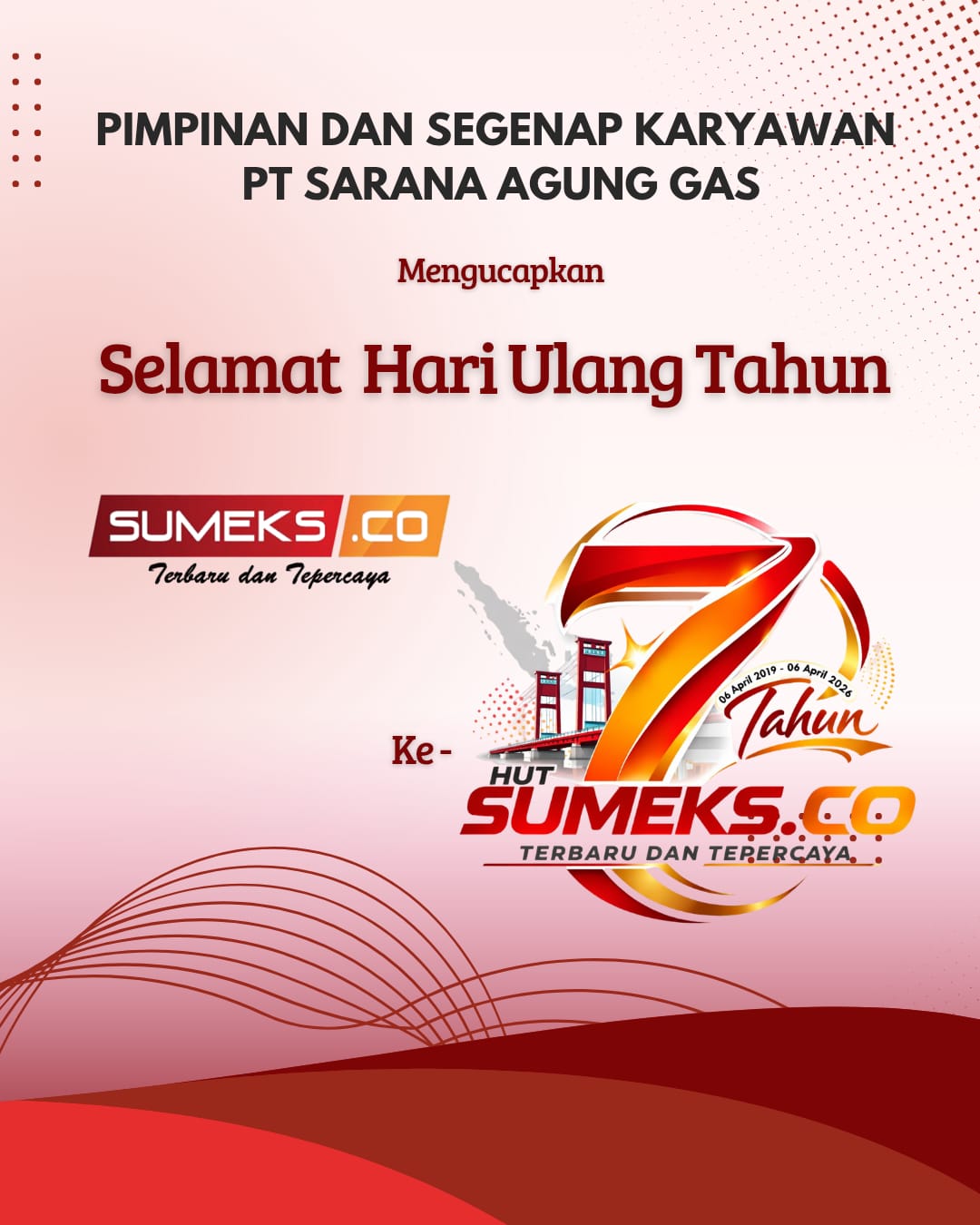 PT Sarana Agung Gas : Selamat Hari Ulang Tahun Ke-7 SUMEKS.CO Tahun 2026