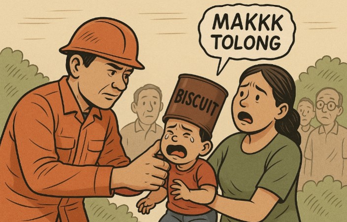 Warga Cilincing Geger! Video Kepala Bocah Tersangkut Kaleng Biskuit, Damkar Turun Tangan