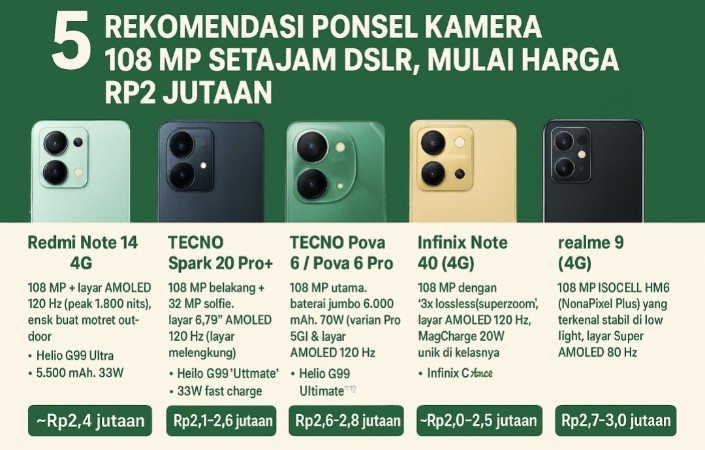 5 Rekomendasi Ponsel Kamera 108 MP Setajam DSLR, Mulai Harga Rp2 Jutaan