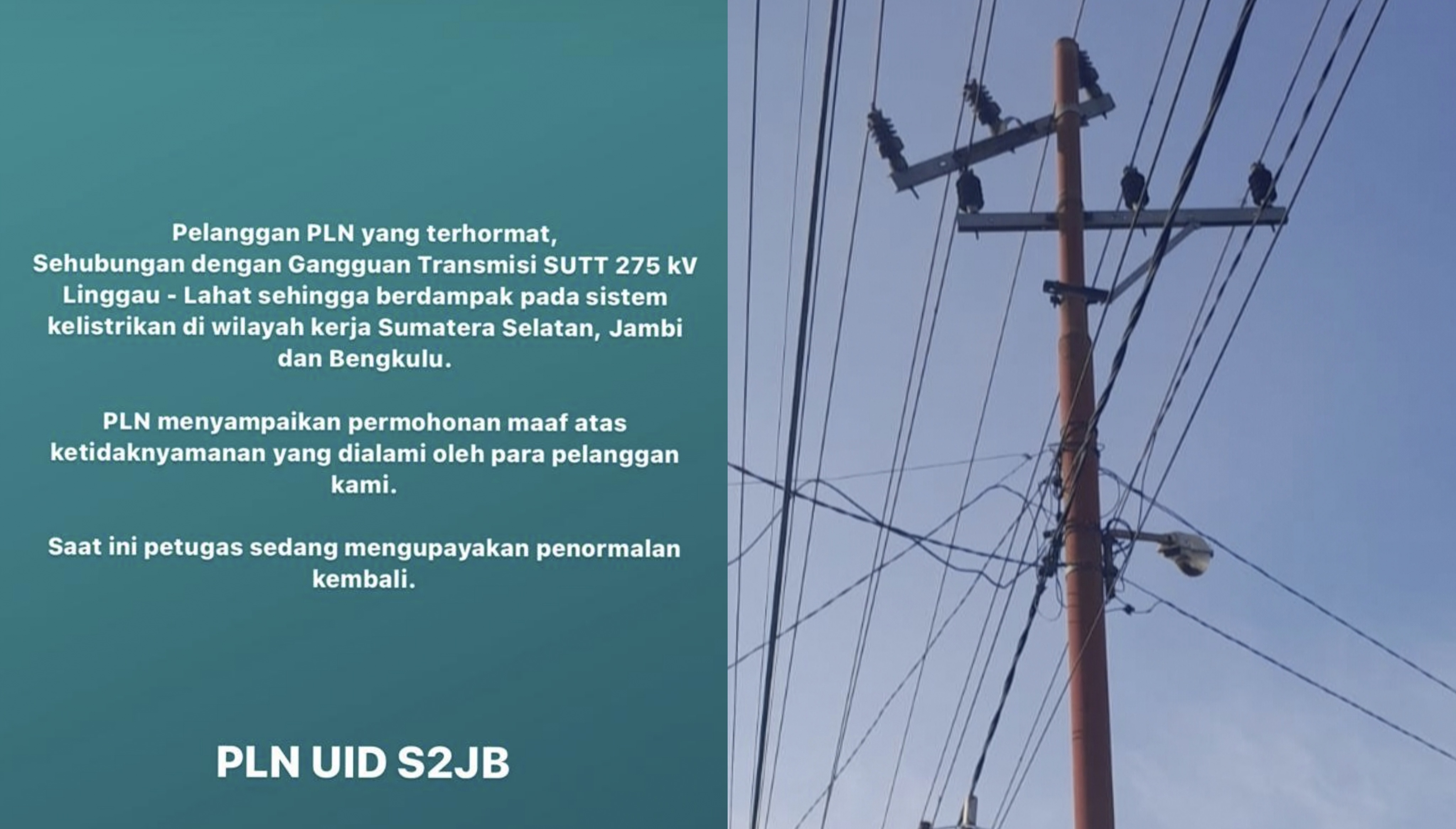 Gangguan Transmisi SUTT 275 kV Linggau-Lahat, Jadi Penyebab Listrik Padam di Sumsel, Jambi, Hingga Bengkulu