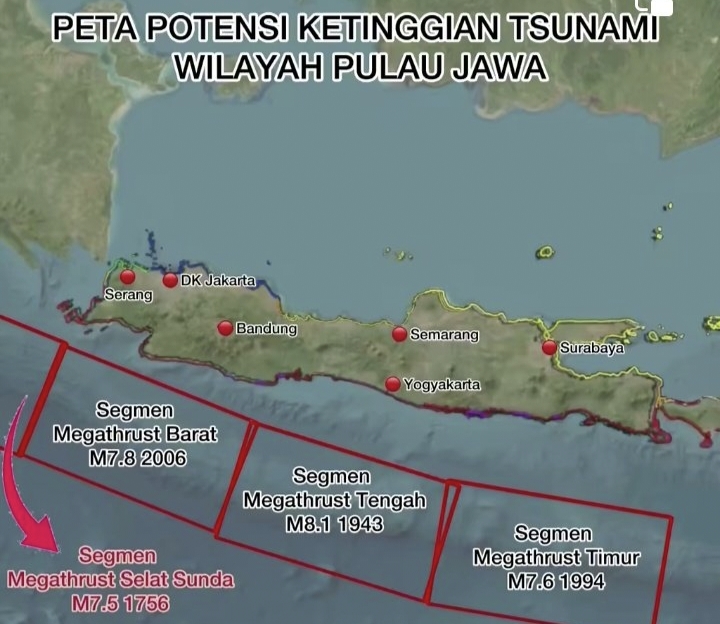 Jelang Datangnya Gempa Megathrust, Simak Peta Potensi Ketinggian Tsunami di Wilayah Pulau Jawa