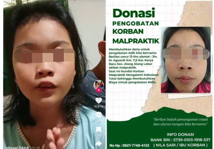 Korban Malapraktik Oknum Bidan Palembang Open Donasi, Butuh Donatur Bantu Biaya Pengobatan Mata