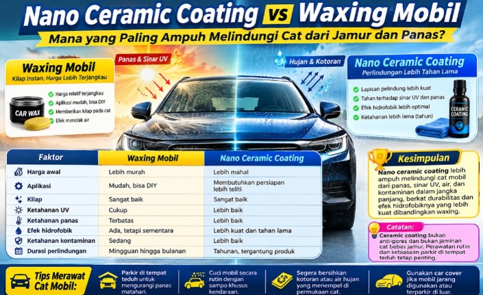 Nano Ceramic Coating vs Wax Mobil, Mana yang Lebih Ampuh Lindungi Cat dari Jamur dan Panas?