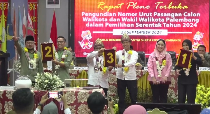 Nomor Urut Calon Walikota dan Wakil Walikota Palembang Resmi Ditetapkan, Ini Daftarnya