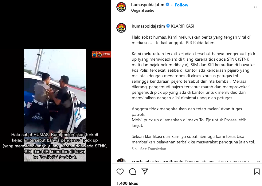 Viral! Polisi PJR Disebut Minta Denda Tilang Rp500 Ribu, Begini Penjelasan Polda Jatim