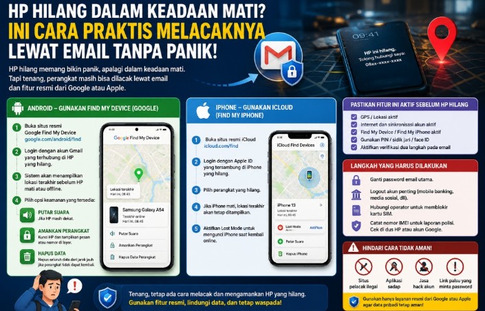 HP Hilang dalam Keadaan Mati? Ini Cara Praktis Melacaknya Lewat Email Tanpa Panik