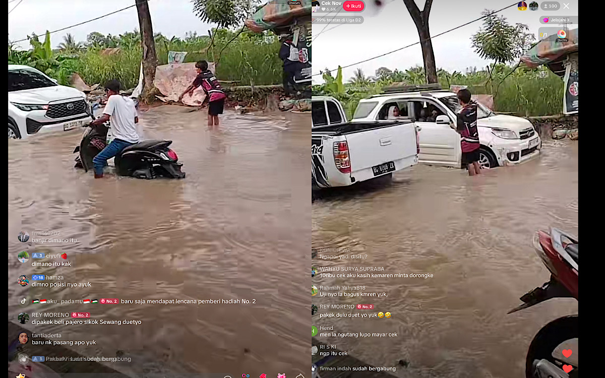 KOCAK Jalan Gandus Rusak Parah Tergenang Air Sungai Musi, Mobil-Motor Nyaris Tenggelam Warga Minta Gendong 