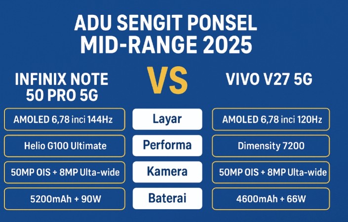 Duel Ketat Ponsel Mid-Range 2025: Infinix Note 50 Pro 5G Tantang Vivo V27 5G