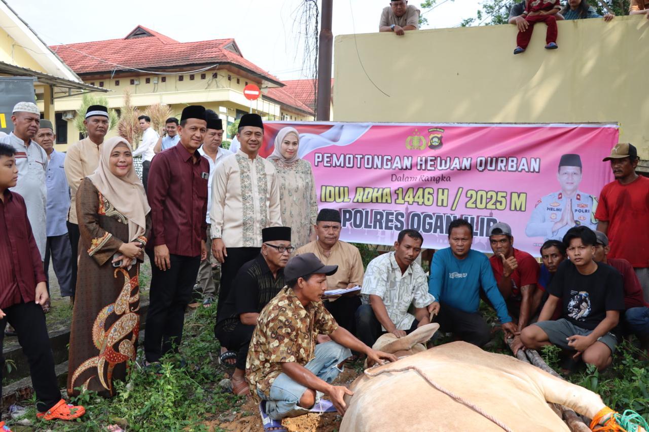 Wujud Kepedulian Sosial Polri, Polres Ogan Ilir Kurban 9 Ekor Sapi & 7 Kambing di Hari Raya Idul Adha 2025