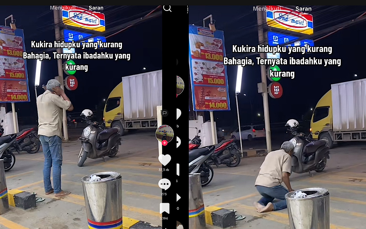 Bapak Ini Salat di Parkiran Depan Indomaret Malah Dikomen Negatif, Payah Masih Banyak yang Minim Literasi