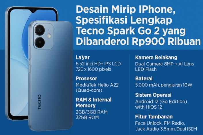 Desain Mirip iPhone, Spill Spesifikasi Lengkap Tecno Spark Go 2 yang Dibanderol Rp900 Ribuan