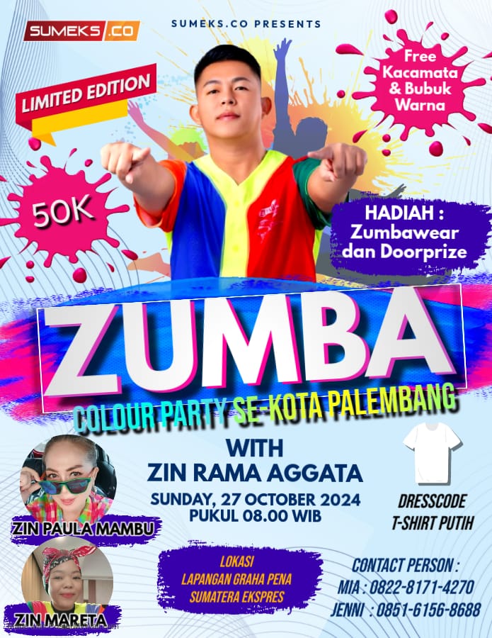 Zumba Colour Party se-Kota Palembang Target Capai 500 Peserta, yang Ikut Dapat Hadiah Menarik, Buruan Daftar!