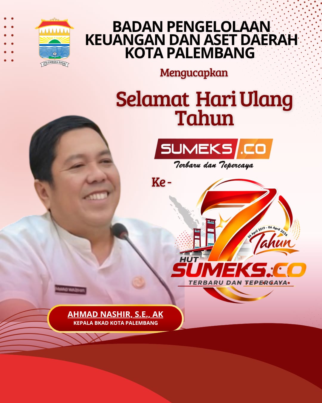 Kepala BKAD Kota Palembang Mengucapkan Selamat HUT ke-7 SUMEKSCO tahun 2026