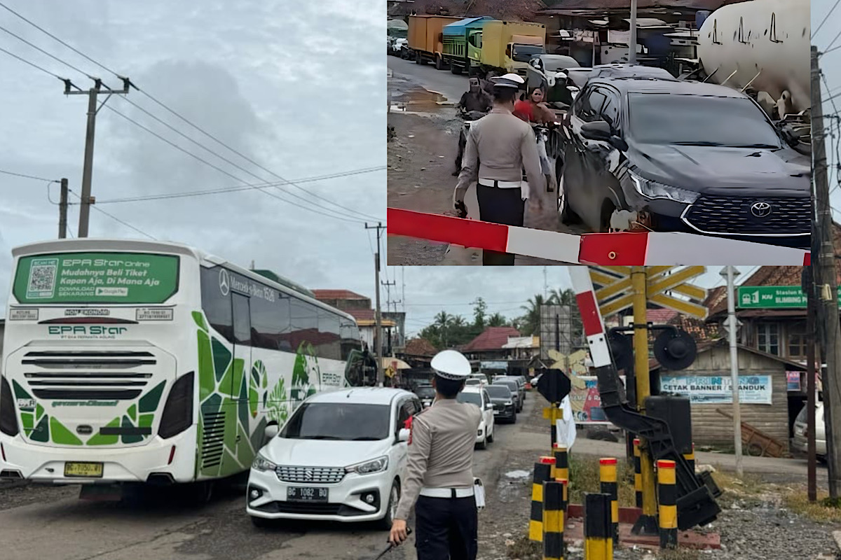Nekat Terobos Antrian Perlintasan Kereta Api Simpang Belimbing, Mobil Innova Profit ‘Dipukul Mundur’
