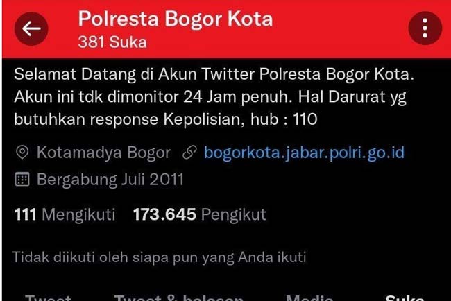Heboh Akun Twitter Like Video Bokep, Ini Penjelasan Polresta Bogor Kota