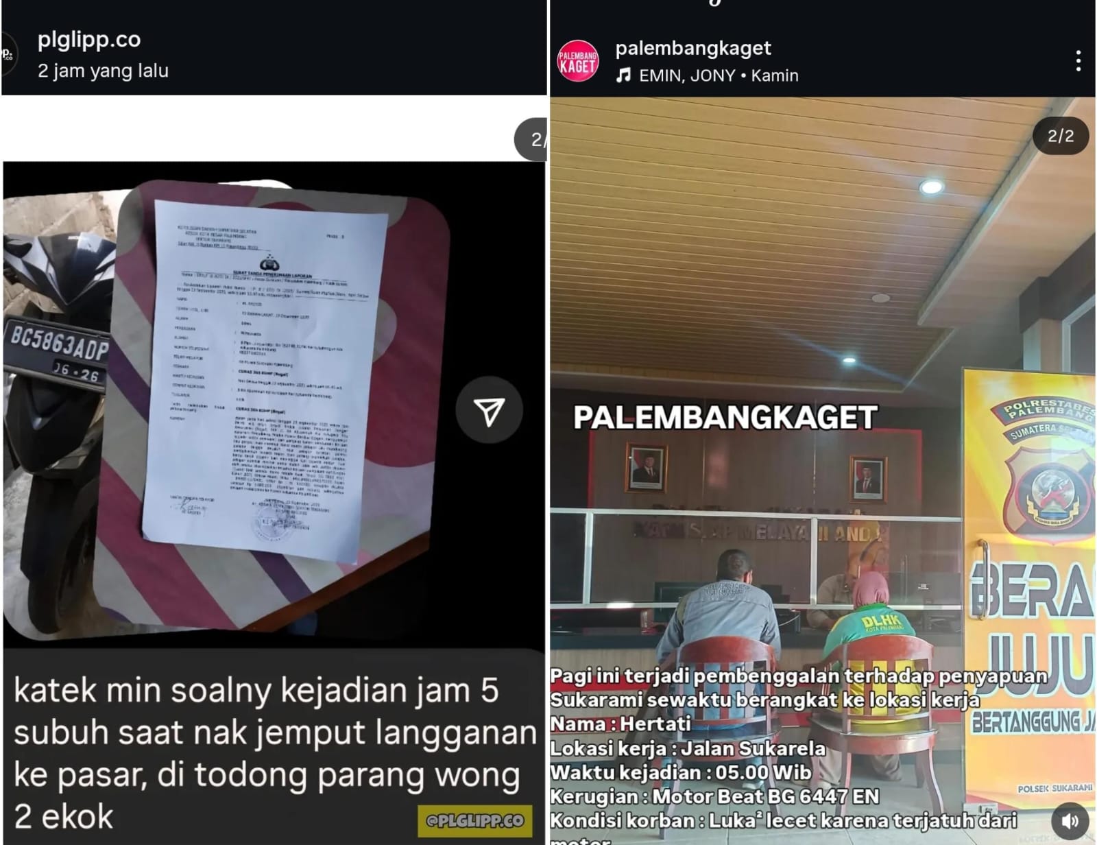 Marak Lagi, Pelaku Begal Beraksi di Palembang Waktu Subuh, Driver Ojol dan Petugas Kebersihan Jadi Korban 