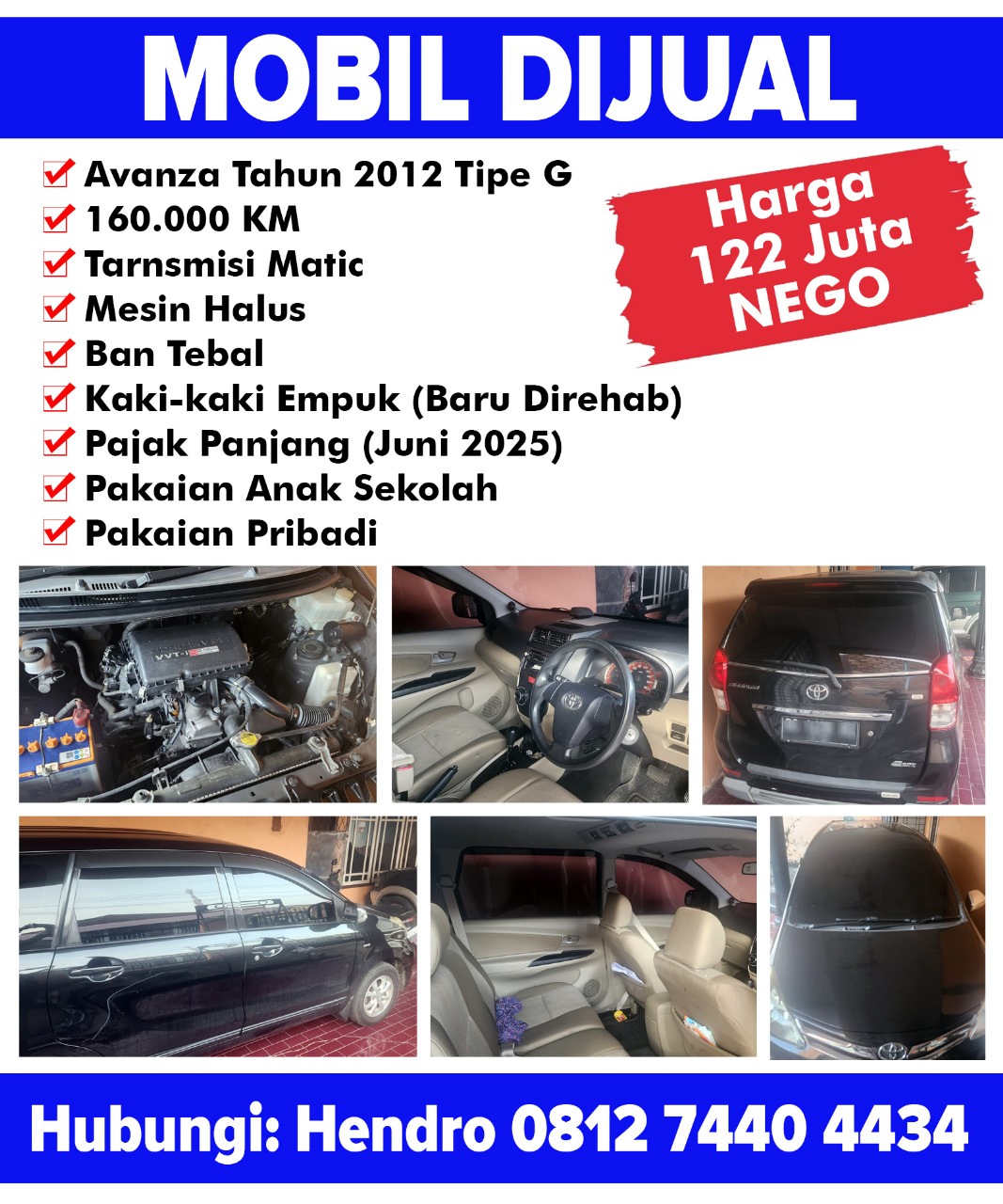 Mobil Dijual, Avanza Tahun 2021 Tipe G 