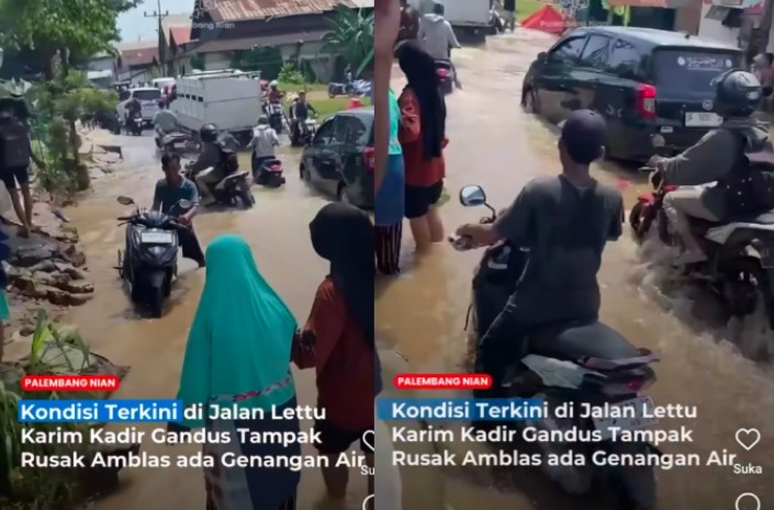 Air Pasang Sungai Musi Bikin Jalan Lettu Karim Kadir yang Ambles Makin Parah, Warga Gandus Menjerit