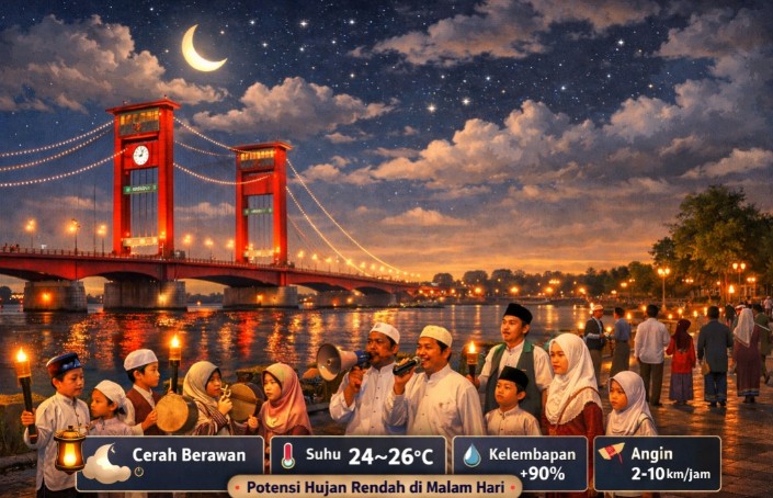 Malam Takbiran 2026 di Palembang Diprediksi Cerah Berawan, Warga Bisa Beribadah dengan Nyaman