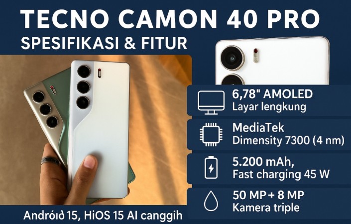 Tecno Camon 40 Pro, Ponsel Mid-Range dengan Layar Premium dan Fitur AI Canggih