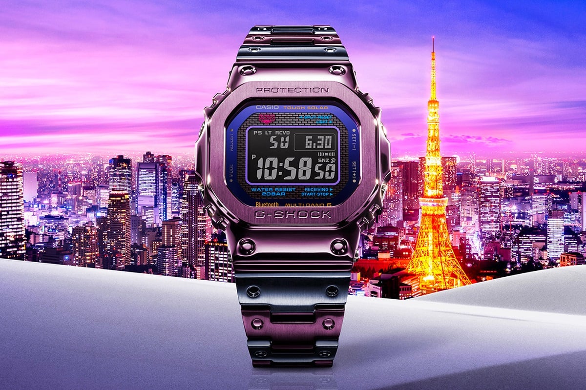 Jam Tangan G-Shock GMW-B5000PB-6 Twilight Tokyo Menghadirkan Pemandangan Kota Tokyo Saat Senja.