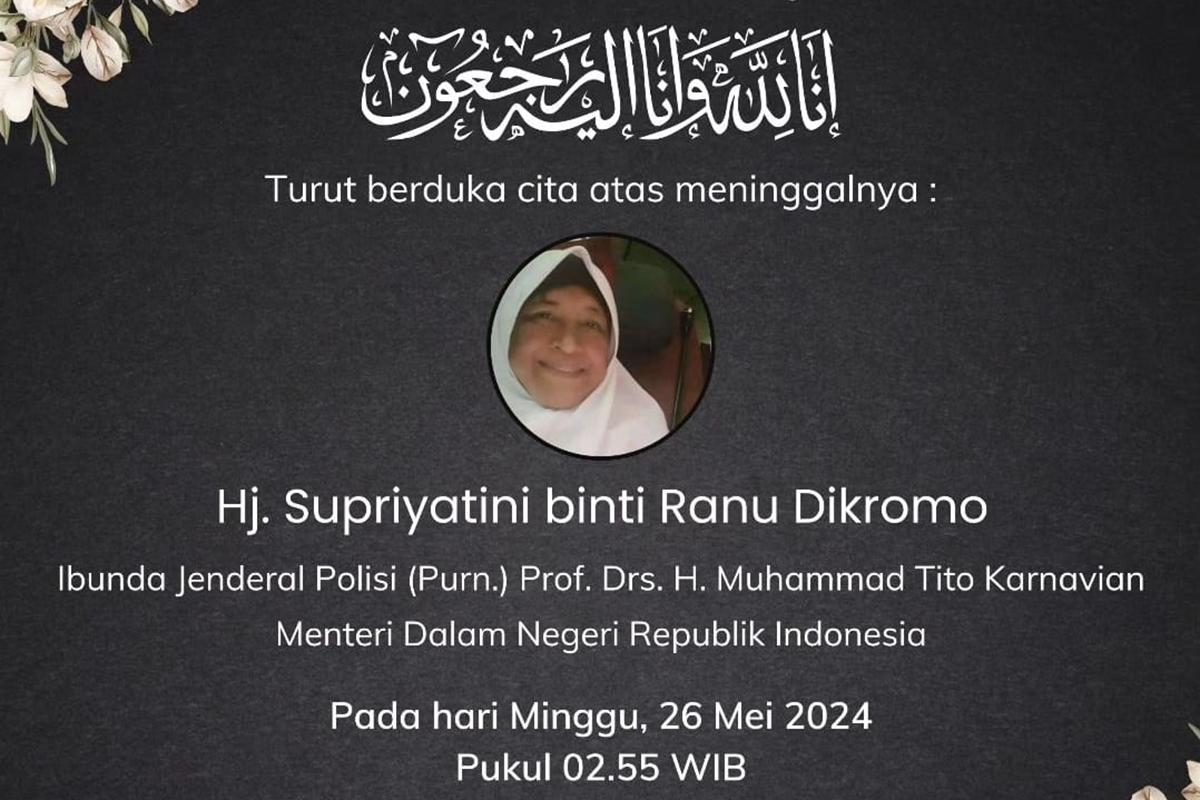 Innalillahi Wainnailaihi Rojiun, Ibunda Tito Karnavian Dikabarkan Tutup Usia