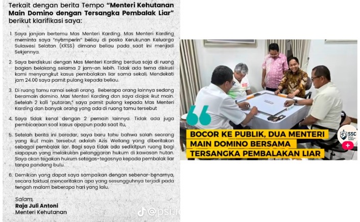 Berikut Klarifikasi Resmi Raja Juli Antoni Usai Heboh Foto Main Gaple dengan Tersangka Pembalakan Liar