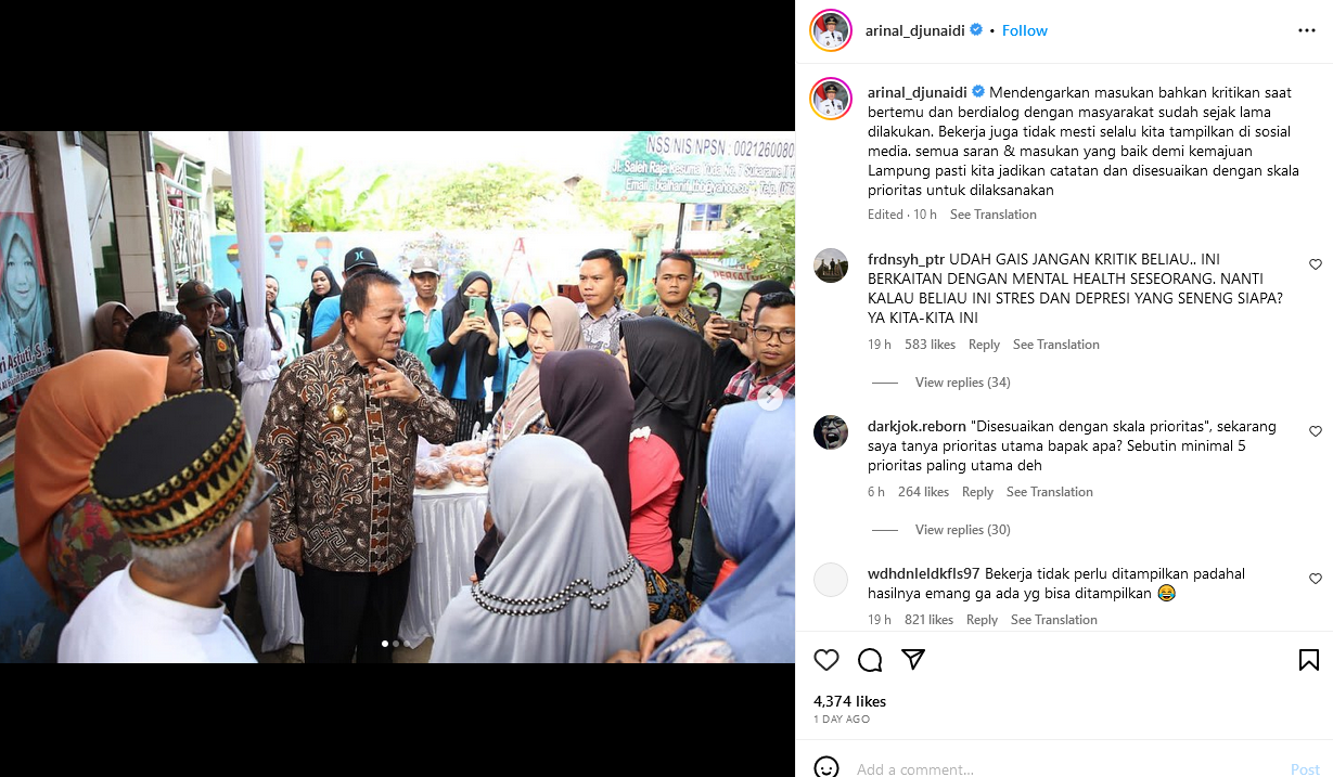 AMPUN! Pasca Video Bima Viral, IG Gubernur Lampung 'Digeruduk' Warganet, Komentarnya Pedes Bener...