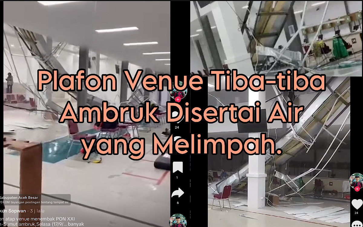 Detik-detik Plafon Venue Menembak PON Aceh Ambruk, Suasana Mencekam Air Tumpah Saat Hujan Lebat