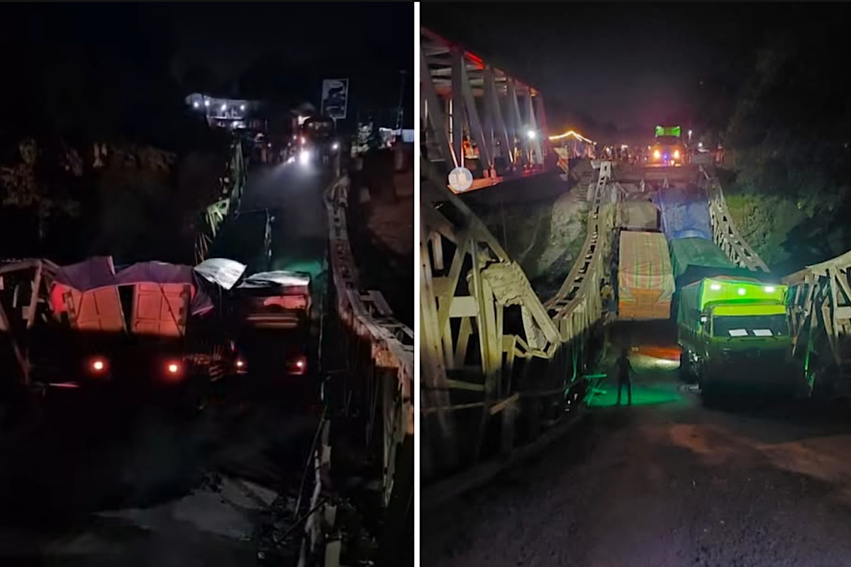 Jembatan Muara Lawai Lahat-Muara Enim Ambruk 4 Truk Batubara Nyungsep, 1 Sopir Terjepit