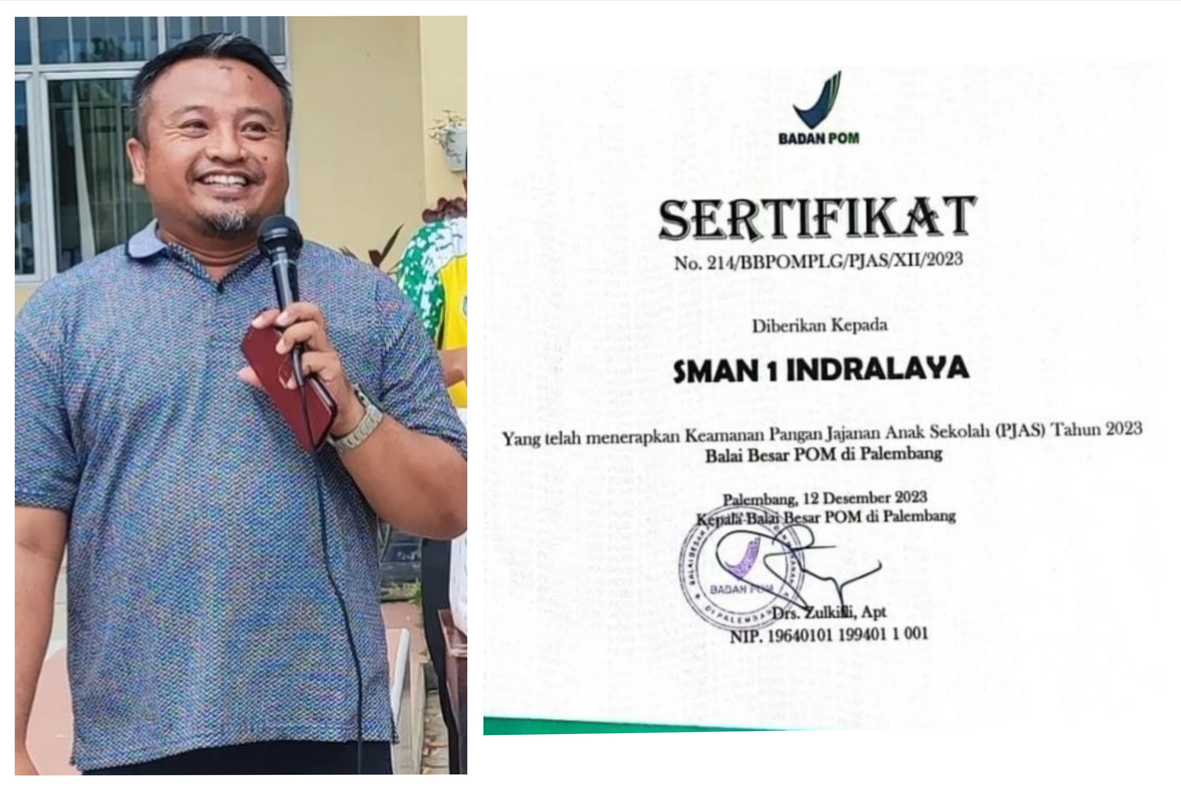 SMAN 1 Indralaya Ogan Ilir Terima Sertifikat dari BPOM, Berhasil Terapkan Keamanan Jajanan Sekolah