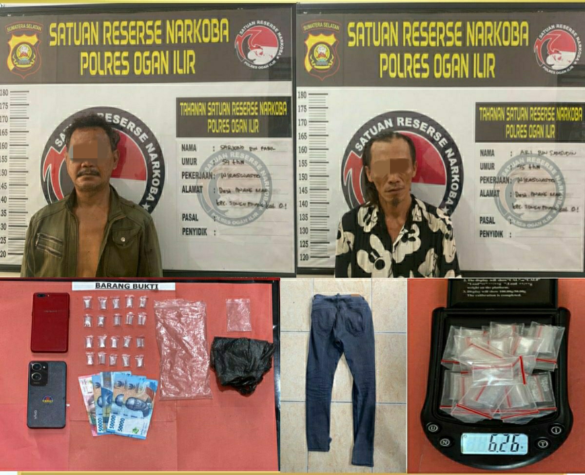 Sat Res Narkoba Polres Ogan Ilir Amankan 2 Pengedar Serta Barang Bukti 20 Paket Sabu di Sungai Pinang