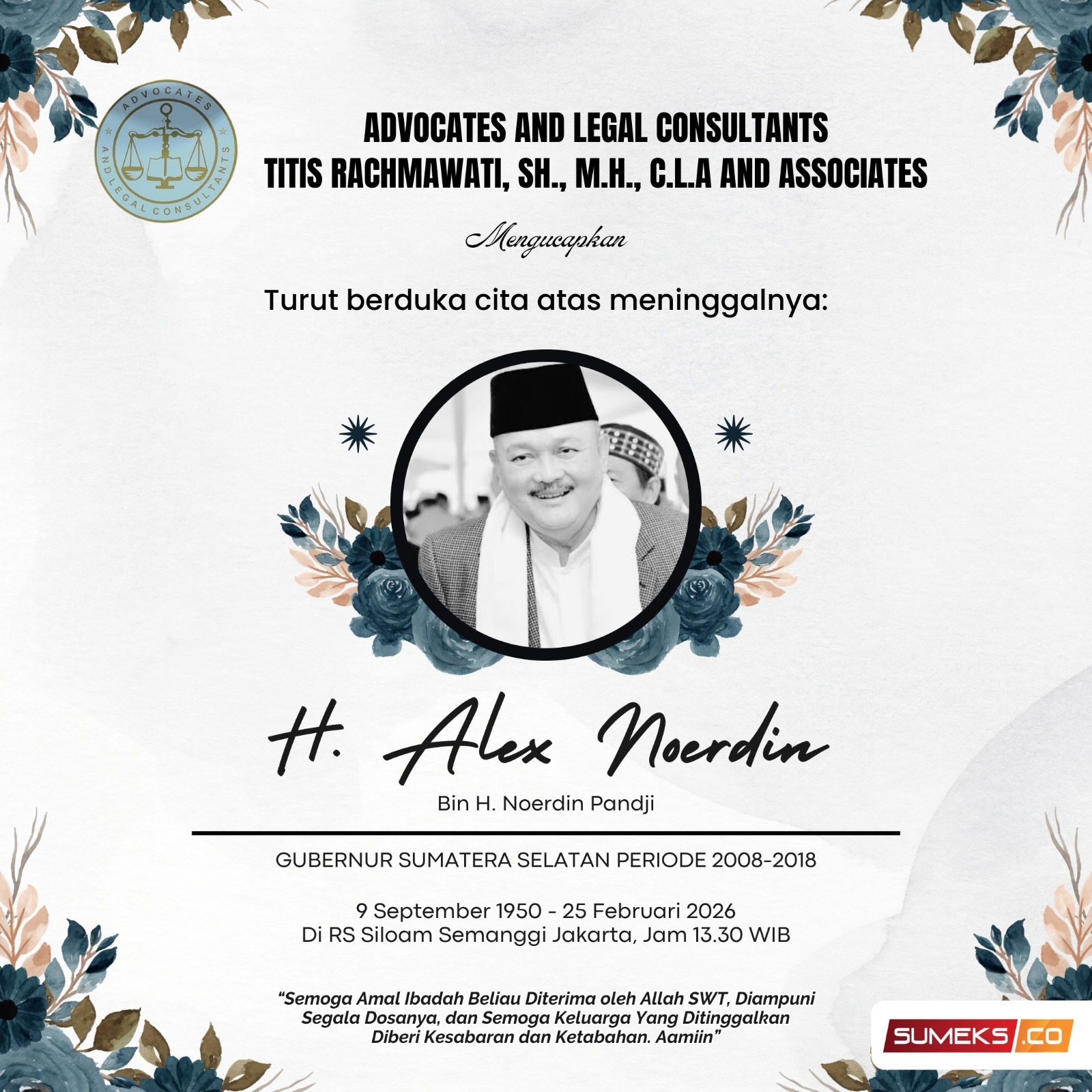 Titis Rachmawati: Turut Berduka Cita atas Meninggalnya H Alex Noerdin 