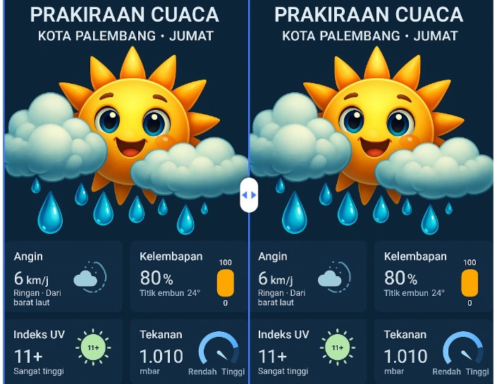 Prakiraan Cuaca Palembang Jumat Suhu Cenderung Panas, BMKG Imbau Waspada Kebakaran