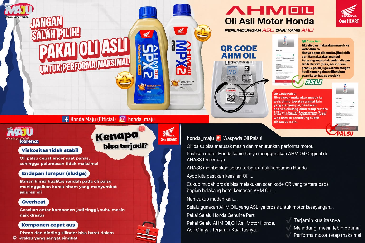 Waspada Oli Palsu, Honda Maju Ajak Konsumen Cek Keaslian AHM Oil dengan QR Code