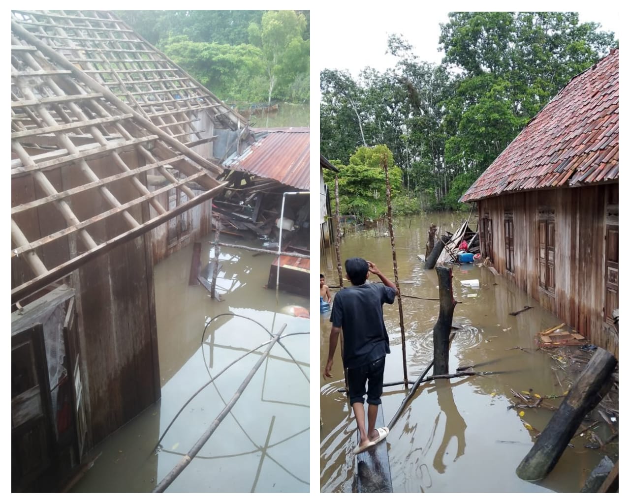 Rumah Warga di Ogan Ilir Roboh ke Sungai Diterjang Hujan Deras dan Angin Kencang