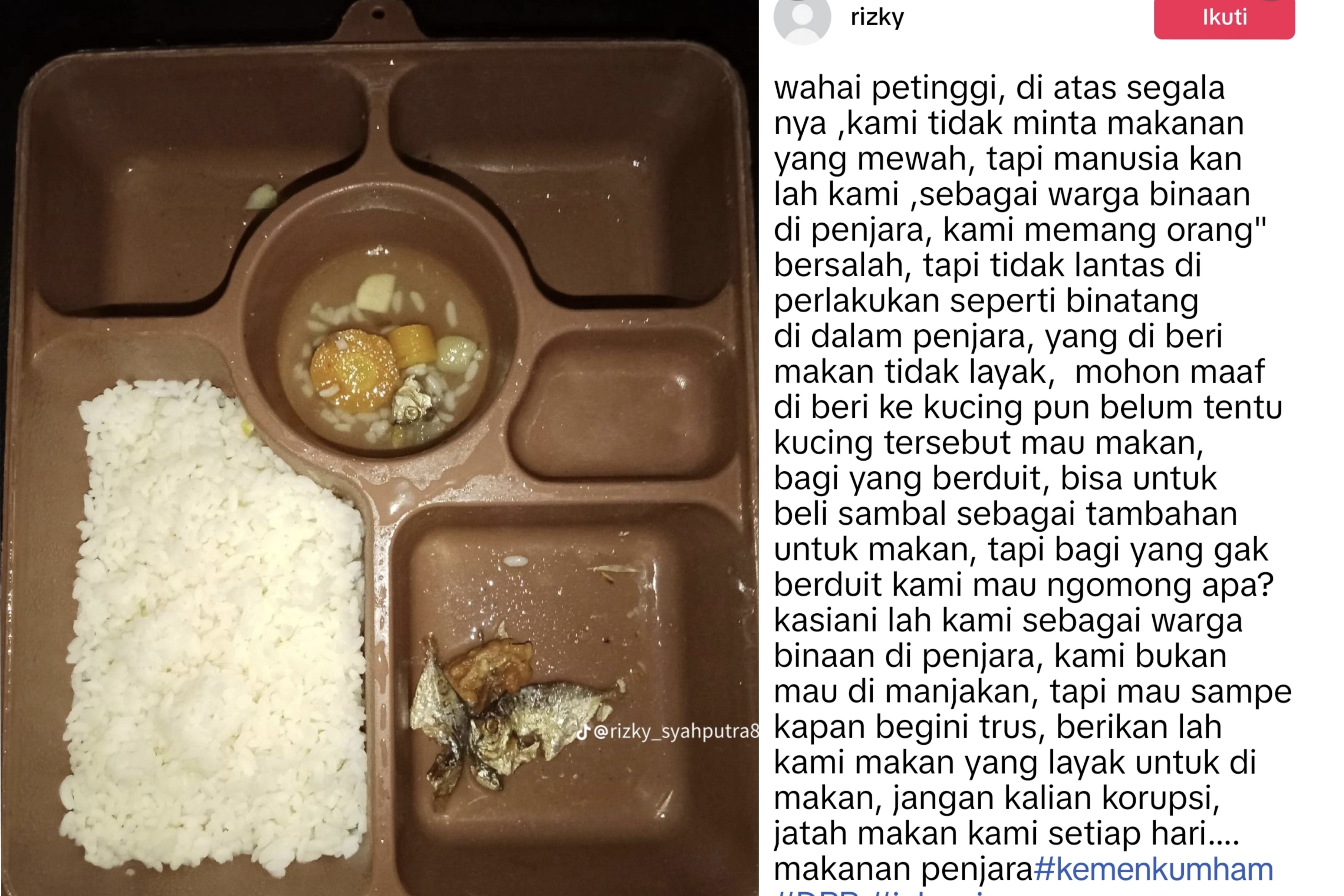 Viral! Warga Binaan Curhat di Medsos Terkait Jatah Makanan Tak Layak, Auto Ramai-Ramai Dirujak Netizen