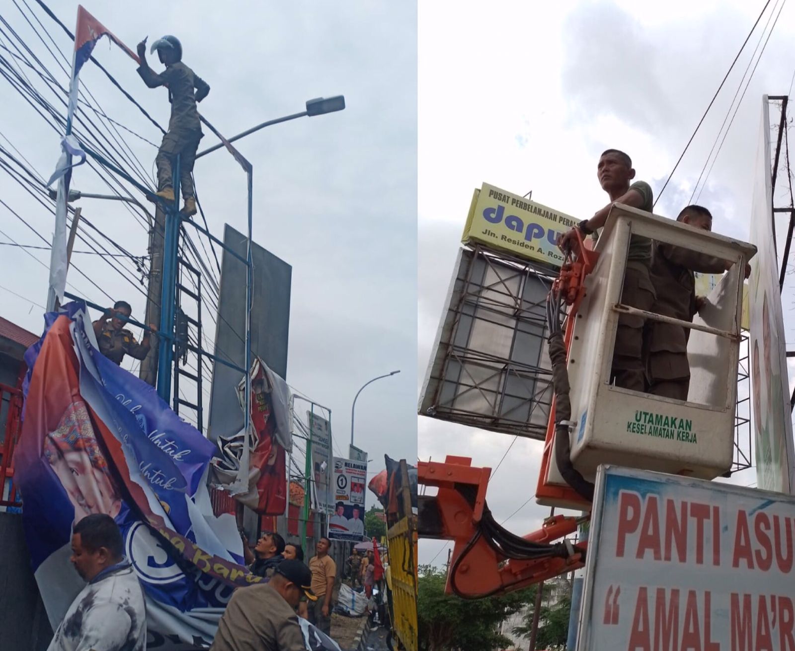 Ribuan APK Ditertibkan 2 Hari Masa Tenang, Sat Pol-PP Palembang Minta Advertising Tutup Spanduk Tiang Reklame