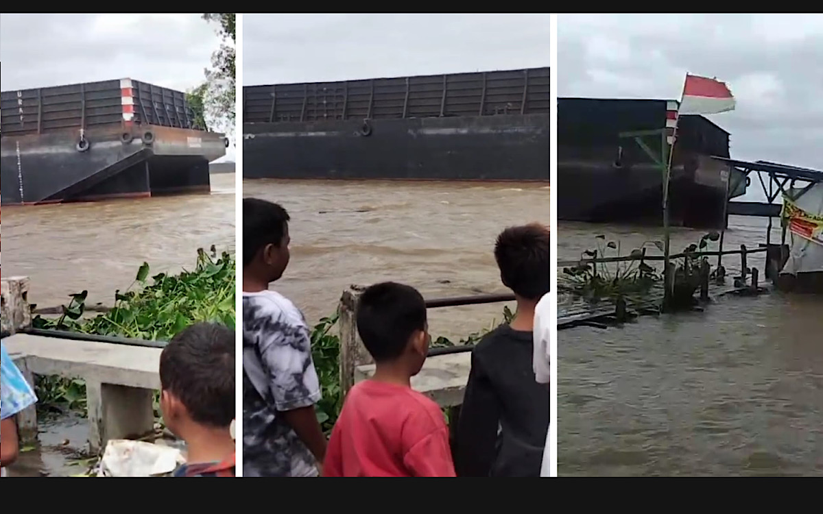 TEGANG, Tongkang Batu Bara Nyaris Tabrak Rumah Warga di Tepian Sungai Musi, Warga Gang Prabu Kosongkan Rumah