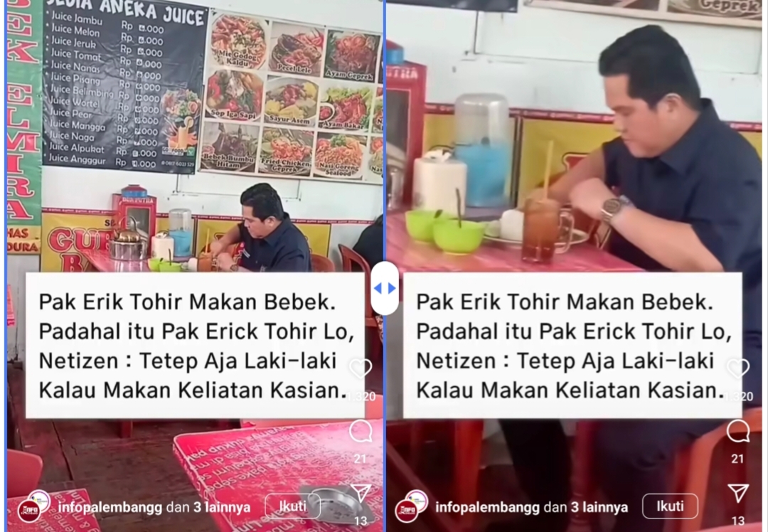 Keciduk Makan Bebek Kaki Lima, Erick Thohir Dikasihani Warganet hingga Disebut Pencitraan