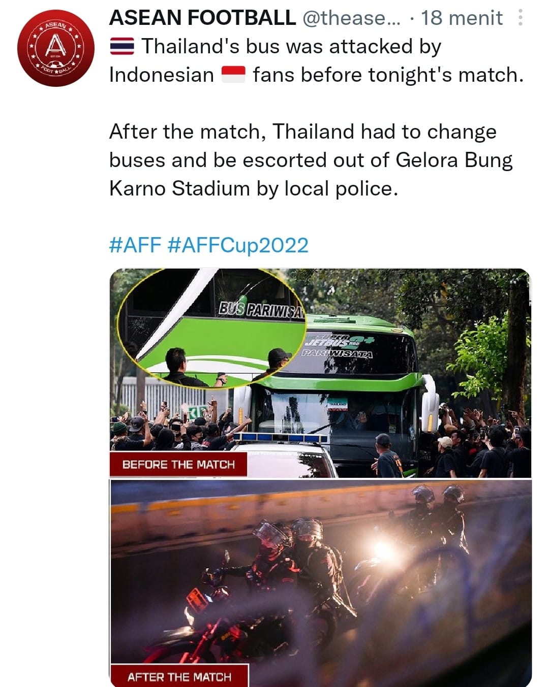 Jelang Laga, Bus Timnas Thailand Dilempar Batu, Pulang Laga Dijaga Super Ketat Polisi