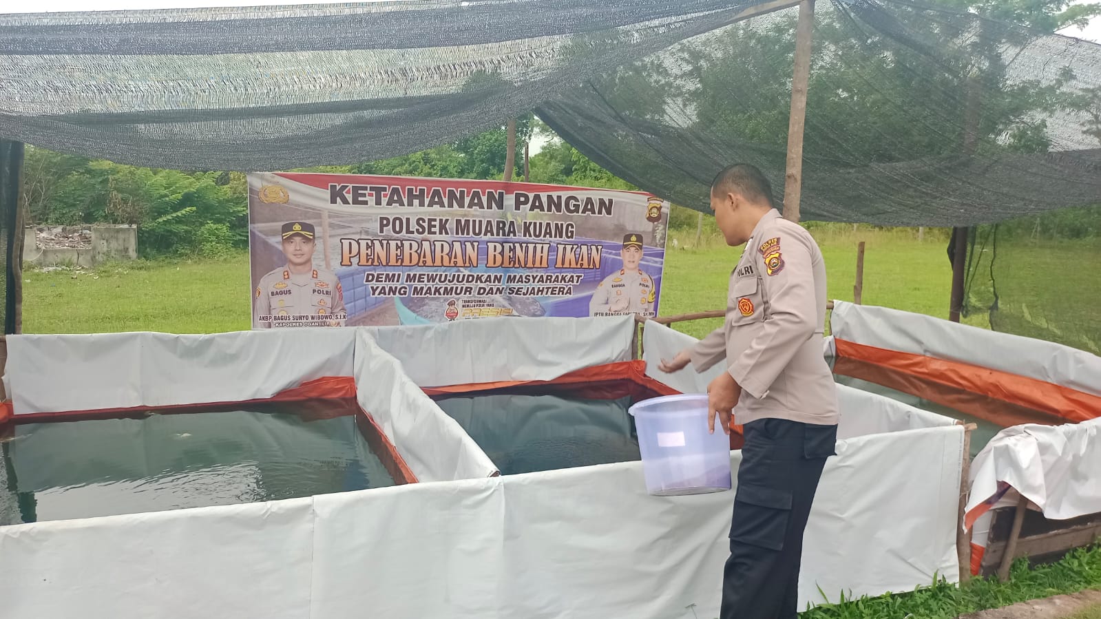 Polsek Muara Kuang Cek Perkembangan Kolam Ternak Ikan Percontohan, Program Ketahanan Pangan Nasional