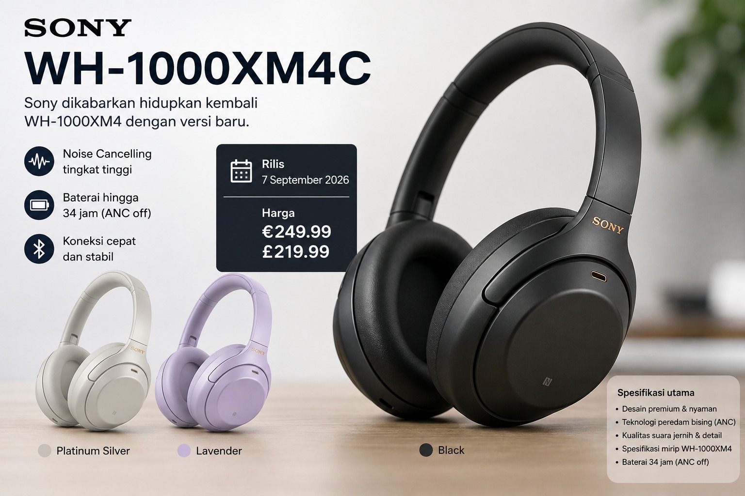Headphone Legendaris Sony Bangkit Lagi, WH-1000XM4C Punya Harga Mengejutkan