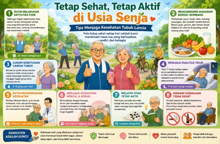 Tetap Bugar di Usia Senja, Ini 7 Tips Menjaga Kesehatan Tubuh Lansia Agar Tetap Aktif