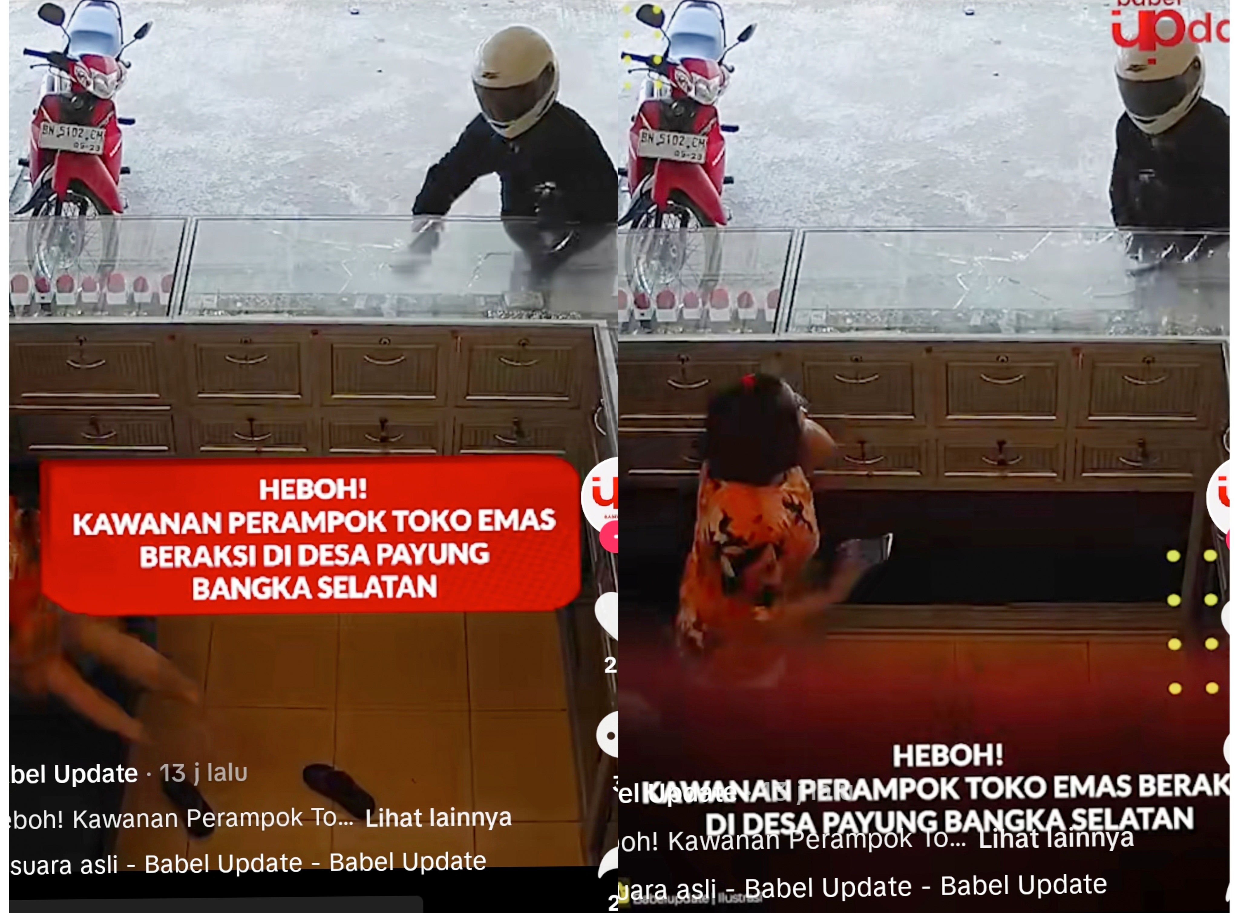 Detik-detik Perampok Gasak Emas di Siang Bolong di Bangka Selatan Terekam CCTV, Pemilik Toko tetap Santuy?